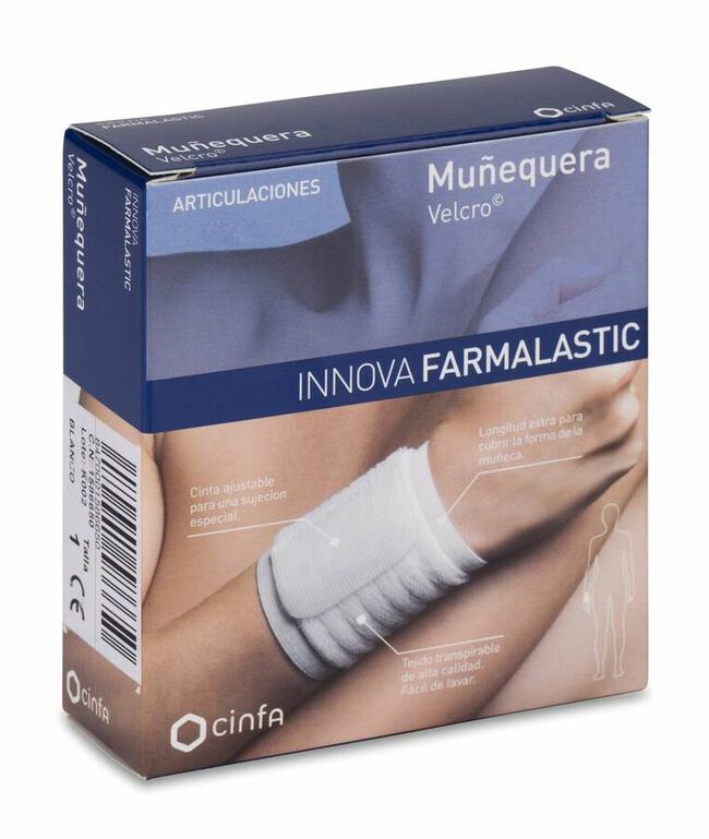 Farmalastic Innova Muñequera Velcro Blanco Talla Pequeña/Mediana, 1 Ud