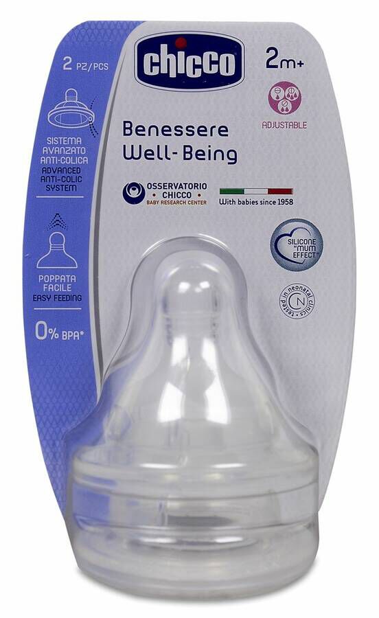 Chicco Tetina fisiológica Well-Being de Silicona 2m+ 3 posiciones, 2 Uds