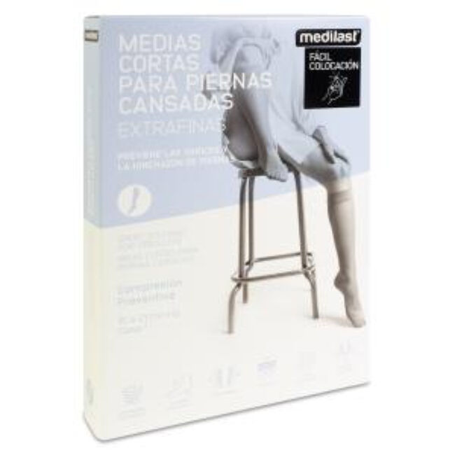 Medilast Medias de Compresión Preventiva Cortas para Piernas Cansadas de Fácil Colocación 411 Beige Talla M, 1 Par