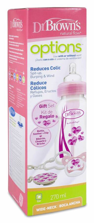 Set Dr. Brown Rosa Biberón y Chupete, 270 ml + 1 Chupete