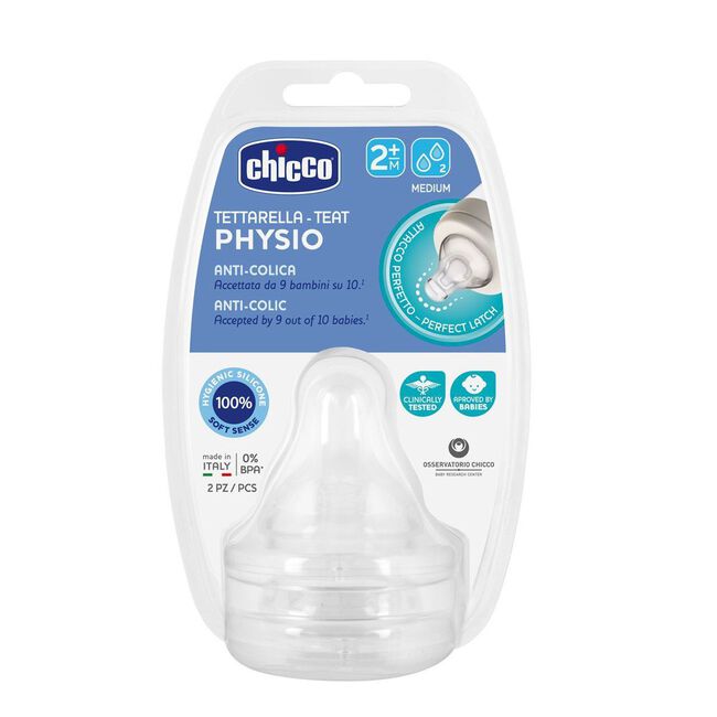 Chicco Tetina Physio Flujo Medio, 2 Unidades