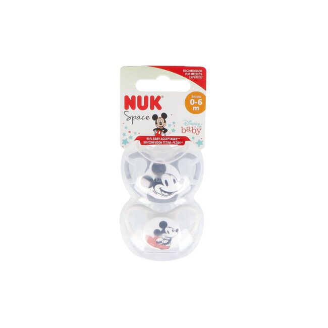Nuk Chupete Mickey Gris 0-6 m, 2 unidades