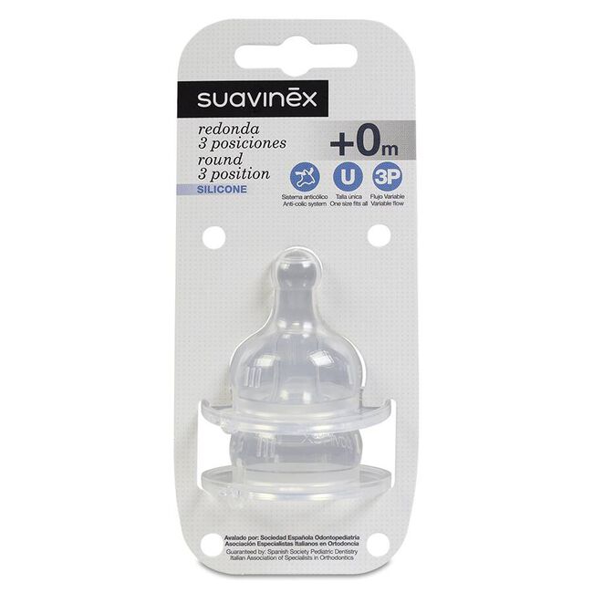 Suavinex Tetina de Silicona 3 Posiciones Boca Ancha, 2 Uds