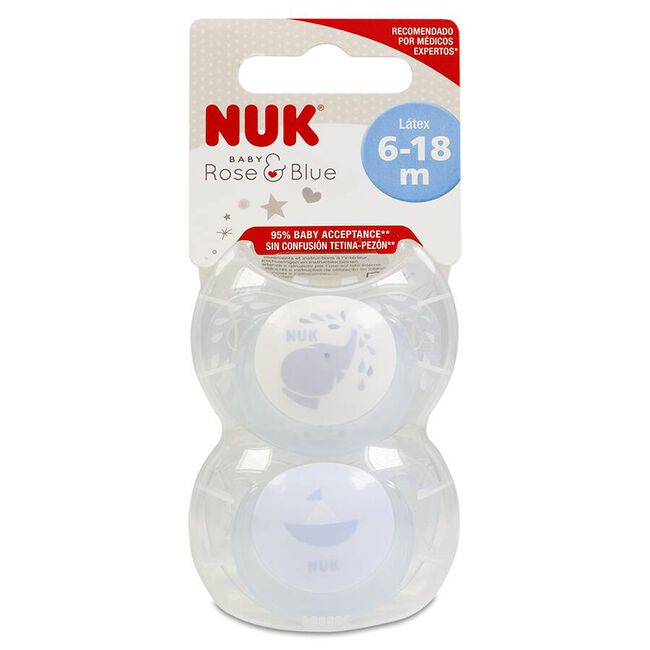 Nuk Chupete Classic Rose & Blue Azul Látex 6-18 M, 2 Uds