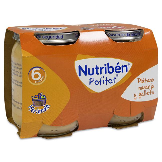 Pack Nutribén Potitos Plátano Naranja Galleta, 2 x 190 g