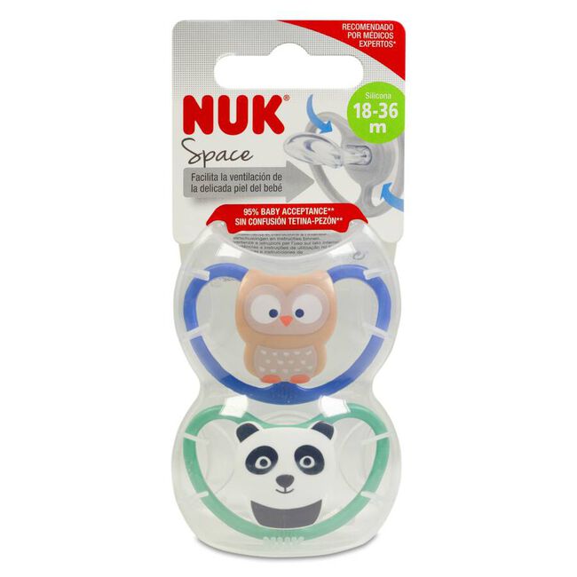 Nuk Space Chupete de Silicona 18-36 meses, 2 Unidades