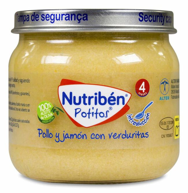Nutribén Potitos Pollo y Jamón con Verduritas, 120 g