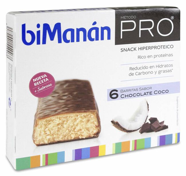 biManán Pro Barrita Chocolate Coco, 6 Uds