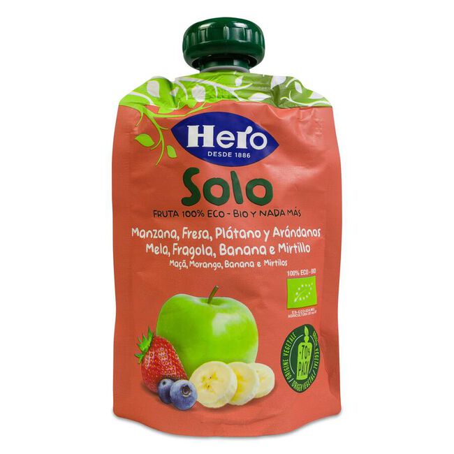 Hero Baby Bolsita Solo Manzana, Fresa, Plátano, Arándanos, 100 g