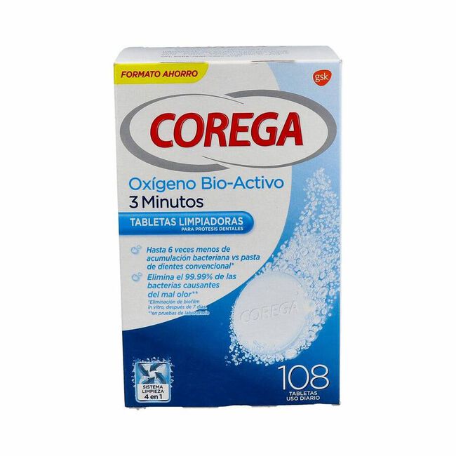Corega Oxígeno Bio-Activo, 108 Tabletas