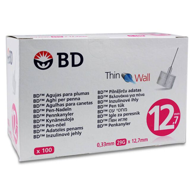 BD Aguja Para Pluma, 0,33 g 29 g x 12,7 mm 100 unidades