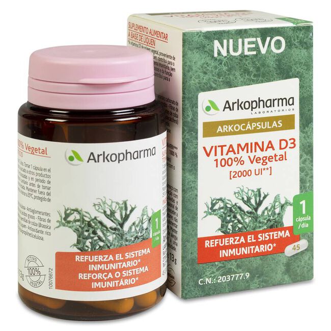Arkopharma Arkocápsulas Vitamina D3 100 % Vegetal, 45 Cápsulas