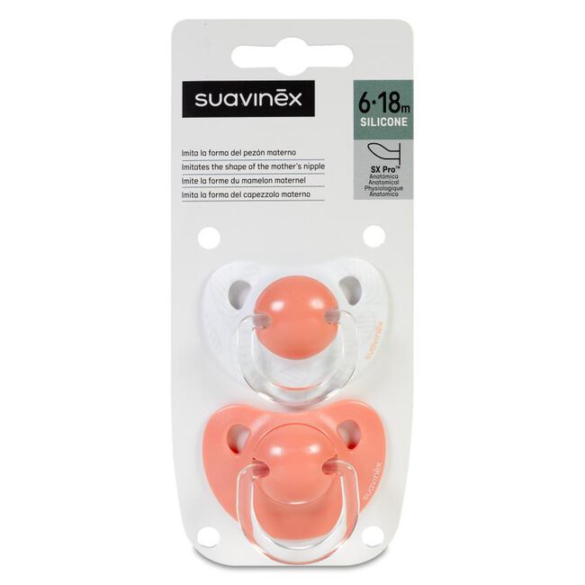 Suavinex Chupete Silicona Anatómico Clásico 6-18, 2 Unidades