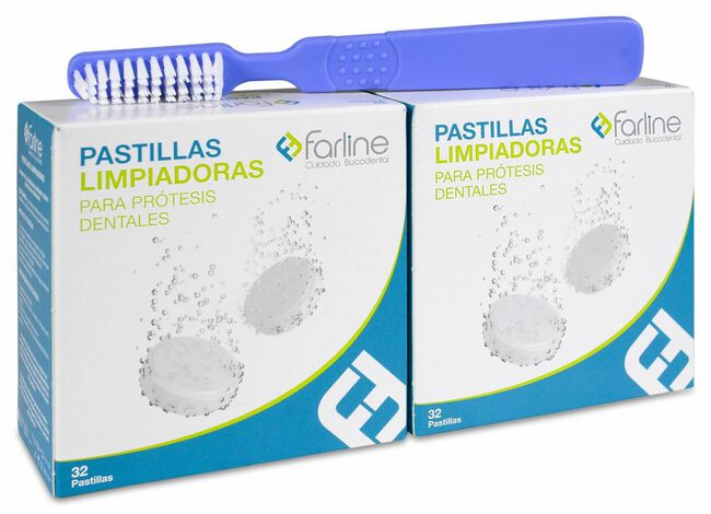Duplo Farline Pastillas Limpiadoras para Prótesis Dentales, 64 Uds