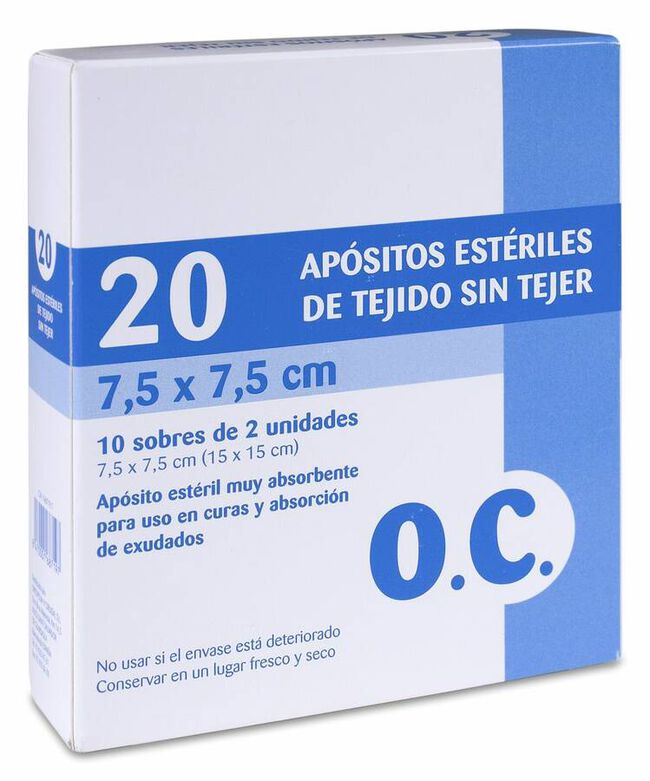 O.C. Apósitos Estériles Tejido sin Tejer 7,5 x 7,5 cm, 20 Uds