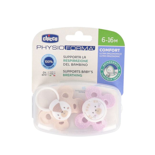 Chicco Physio Comfort Chupete de Silicona de 6-16 Meses Tonos Rosas, 2 Unidades