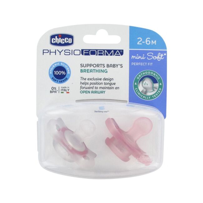 Chicco Chupete Mini Soft Rosa 2 a 6 meses, 2 unidades