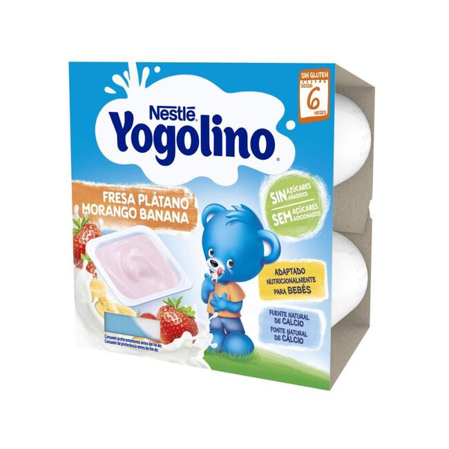 Nestlé Yogolino Fresa Plátano sin Azúcar Añadido, 4 x 100 g