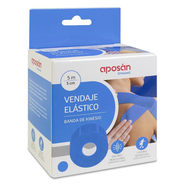 Aposan Dynamic Vendaje Elástico Kinésio Azul 5 cm x 5 m, 1 Unidad