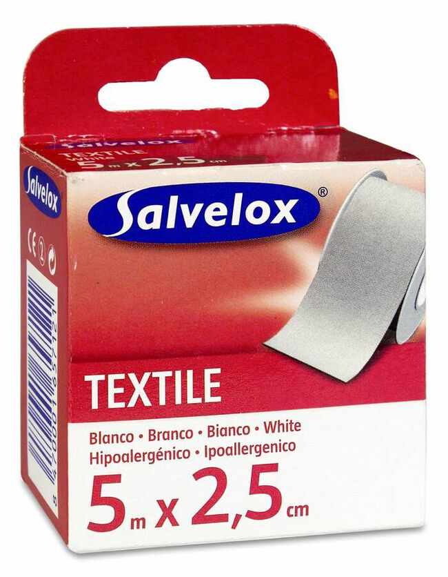 Salvelox Esparadrapo Textil Blanco 5 m, 1 Ud