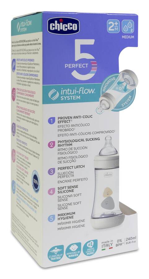 Chicco Biberón Perfect 5 +2m Blanco, 240 ml 