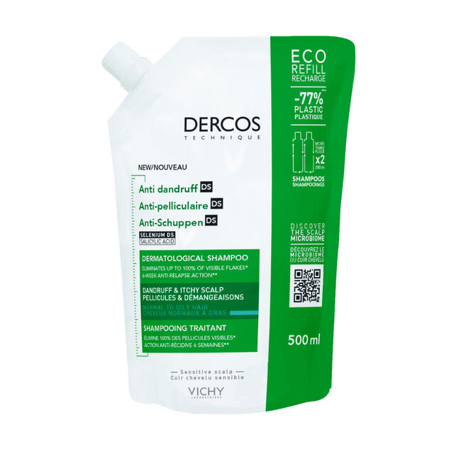 Dercos Eco Recarga Champú Anticaspa, 500 ml