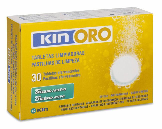 Kin Oro Tabletas Limpiadoras de Prótesis Dental, 30 Uds