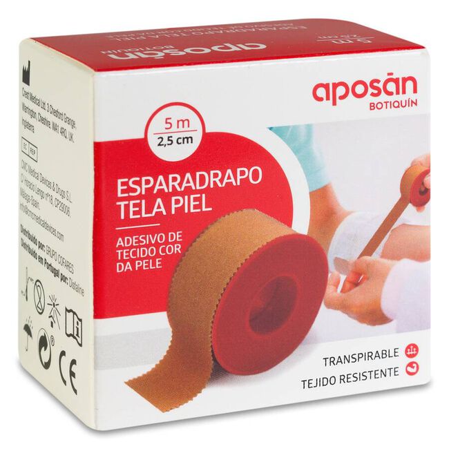 Aposán Esparadrapo Tela Piel 2,5 cm x 5 m, 1 Ud