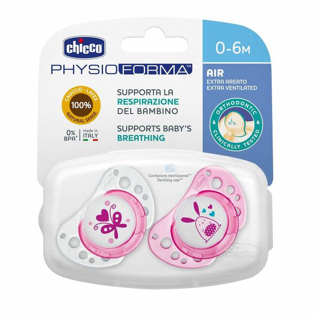 Chicco Chupete Physio Air Caucho Rosa 0-6 Meses, 2 Uds