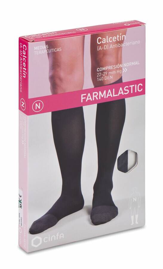 Farmalastic Calcetín Antibacteriano Negro Compresión Normal Talla Mediana, 1 Par