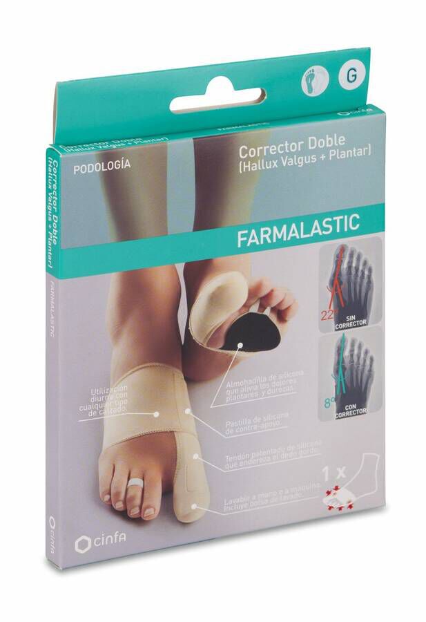 imagen de Farmalastic Corrector Doble Juanetes y Plantar Gel de Silicona Pie Izquierdo Talla Grande, 1 Ud