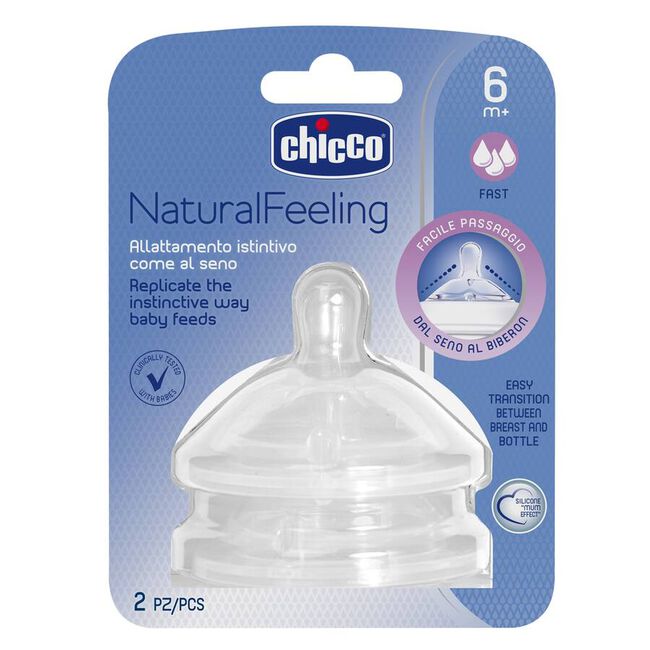 Chicco Tetina NaturalFeeling Flujo Rápido 6m+, 2 Uds