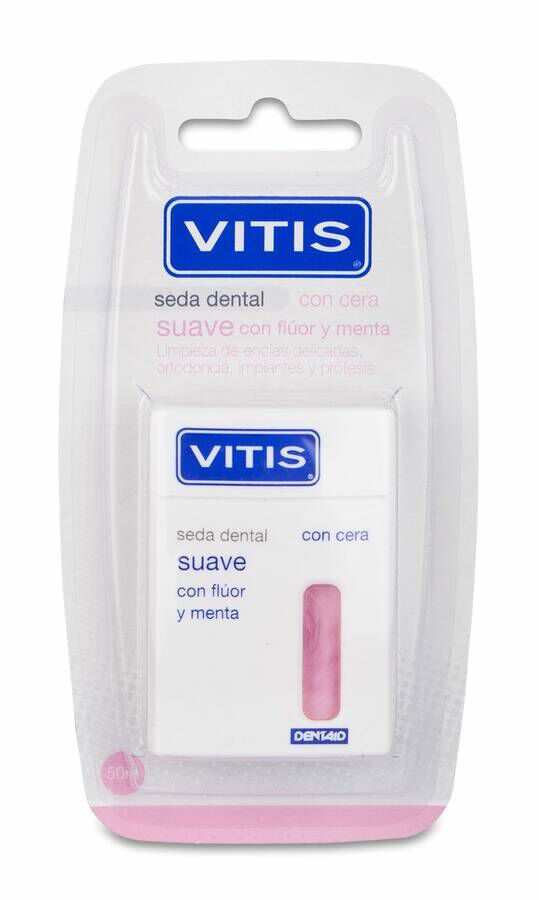 Vitis Seda Dental Con Cera, Flúor y Menta Suave 50 m, 1 Ud