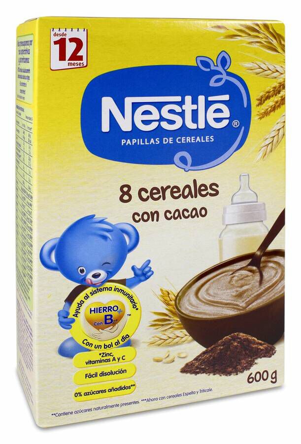 Nestlé Papilla 8 Cereales con Cacao, 600 g