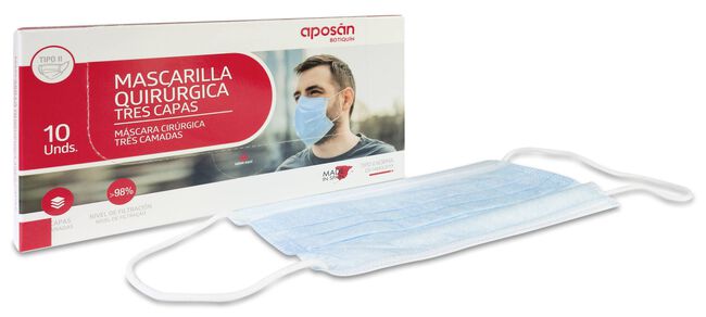Apos&aacute;n Mascarilla Quir&uacute;rgica 3 Capas, 10 Uds