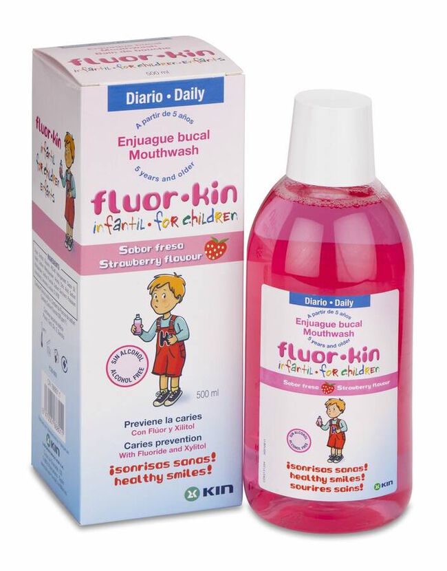 Fluor Kin Infantil Enjuague Bucal Fresa, 500 ml