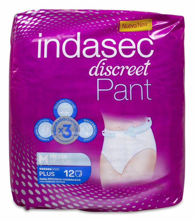 Indasec Discreet Pant Plus Talla Mediana, 12 Uds