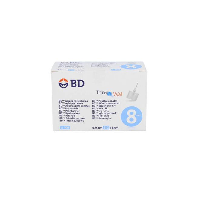 BD Agujas 0.25 x 8 mm, 100 Unidades