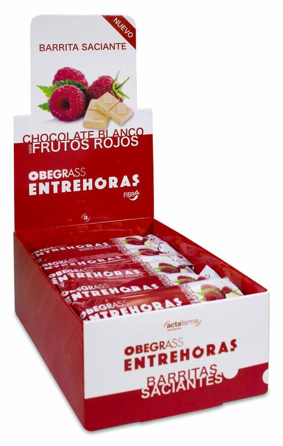 Obegrass Barritas Entrehoras Chocolate Blanco y Frutos Rojos, 20 Uds