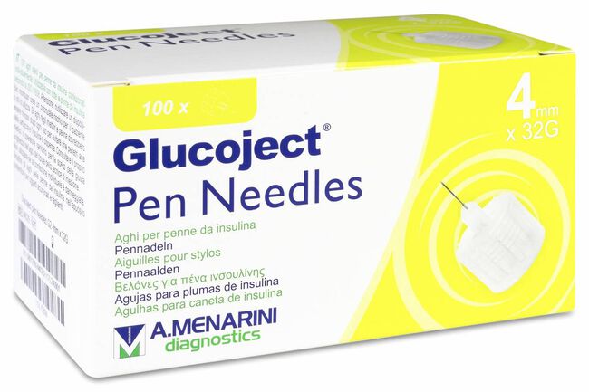 Menarini Glucoject Pen Needles, 32 g 4 mm 100 Unidades