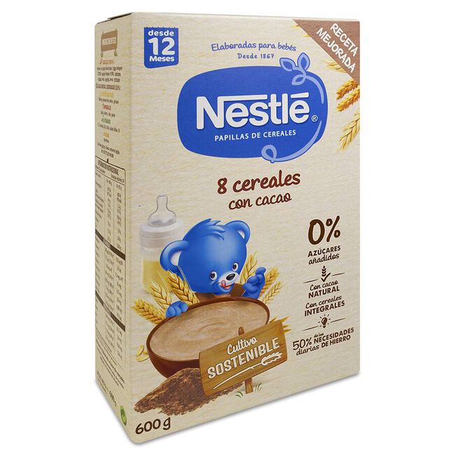 Nestlé Papilla 8 Cereales con Cacao, 600 g