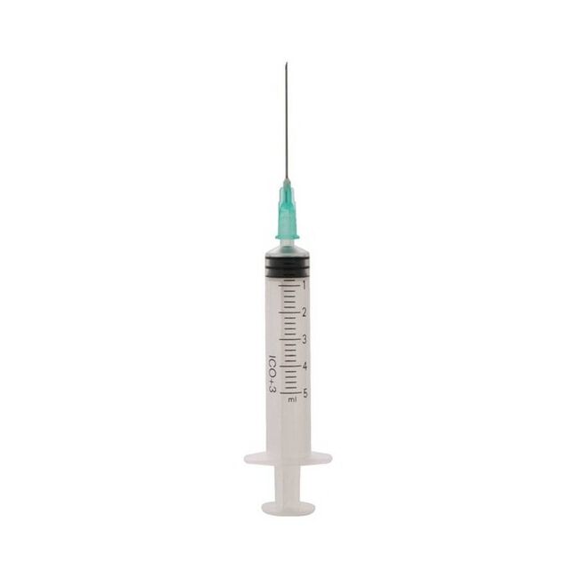 ICO PLUS Jeringa 3 Cuerpos 5 ml con Aguja 21G 0.8x40 mm, 100 Unidades