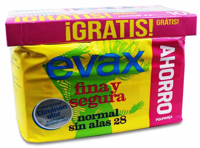 Pack Evax Compresa Fina y Segura Normal + Salvaslip, 28 + 10 Unidades