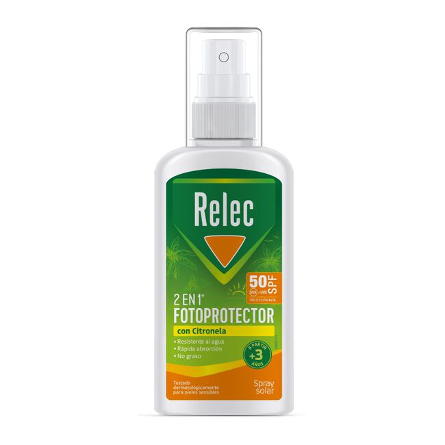 Relec Fotoprotector 2 en 1 con Citronella SPF50+, 100 ml