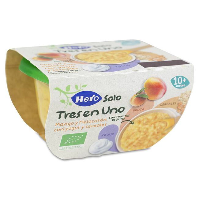 Hero Baby Solo Tarrina de Mango, Melocotón, Yogur y Cereales, 120 g