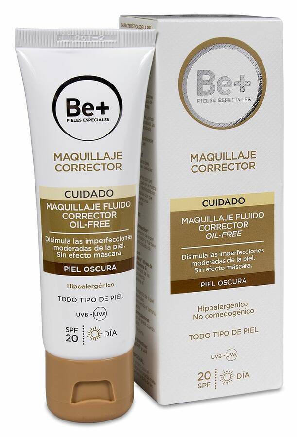 Be+ Maquillaje Fluido Corrector Oil-Free SPF 20 Piel Oscura, 40 ml
