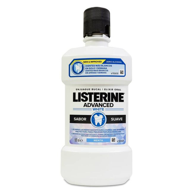 Listerine Enjuague Bucal Advanced White Sabor Suave, 500 ml