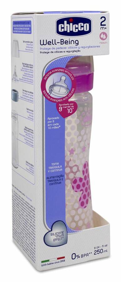 Chicco Biberón Well-Being Silicona +2 Meses Rosa, 1 Ud