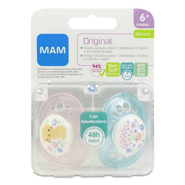Mam Original Chupete de Silicona +6 Meses, 2 Unidades