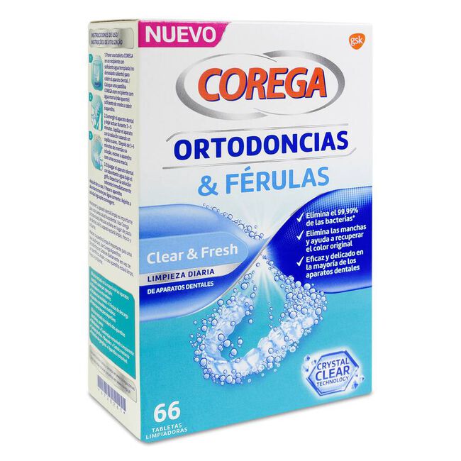Corega Ortodoncias y Férulas, 66 Tabletas Limpiadoras
